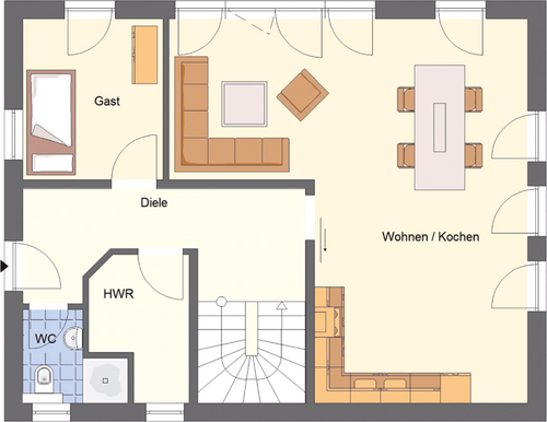 EWA-Landhaus Schönwalde 143qm Hausbau Berlin Brandenburg Potsdam Grundriss Erdgeschoss