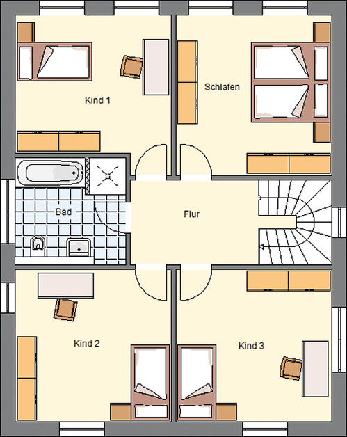 EWA-Stadtvilla Halle 153qm Hausbau Berlin Brandenburg Magdeburg Grundriss Obergeschoss