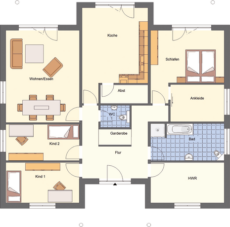 EWA-Bungalow Elbblick 157qm Massivhausbau Berlin Brandenburg Potsdam Grundriss Erdgeschoss
