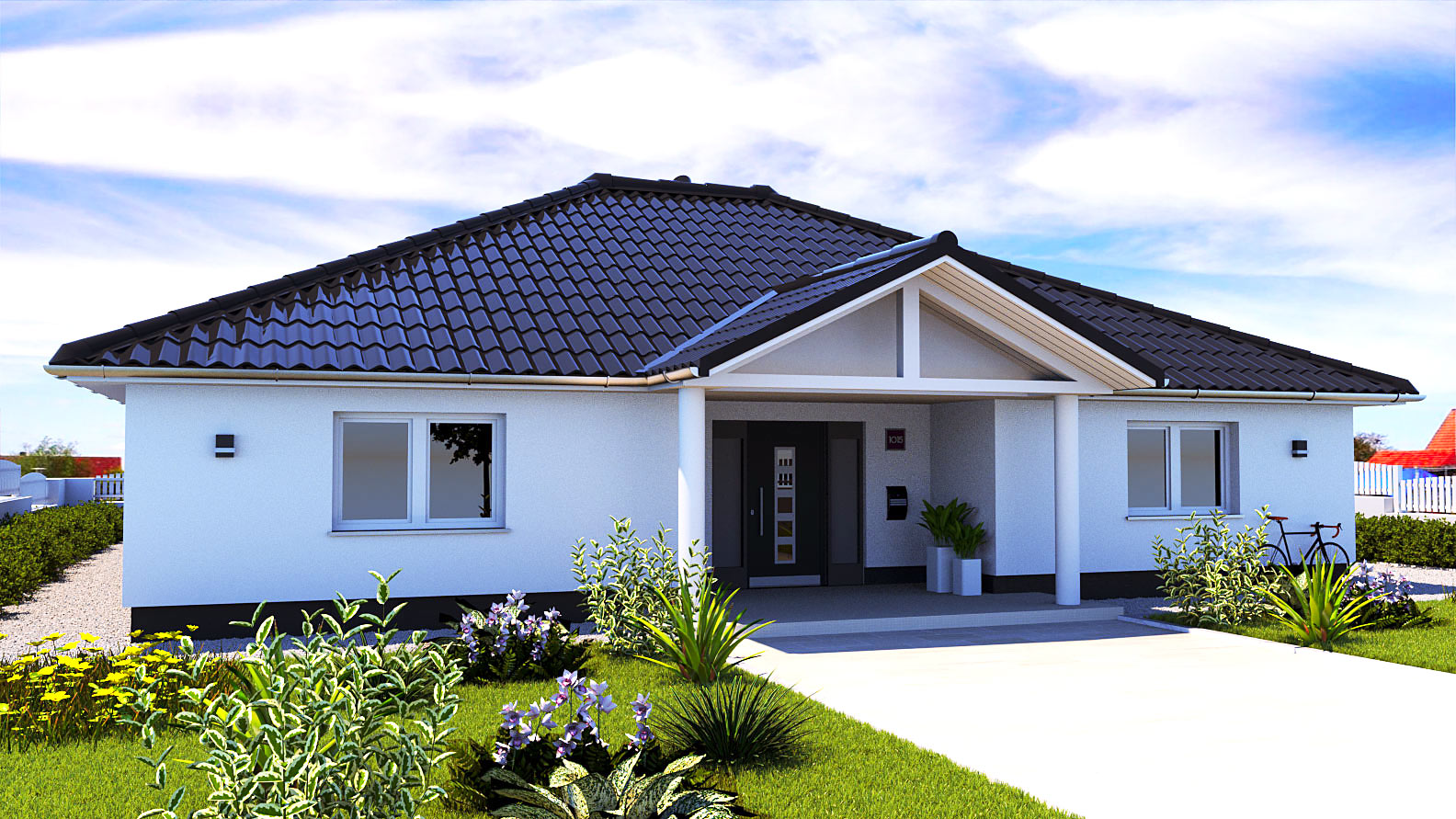 EWA-Bungalow-Elbblick-157qm-Massivhausbau-Berlin-Brandenburg-Potsdam-Vorderansicht EWA-Bungalow Elbblick 157qm Massivhausbau Berlin Brandenburg Potsdam Vorderansicht