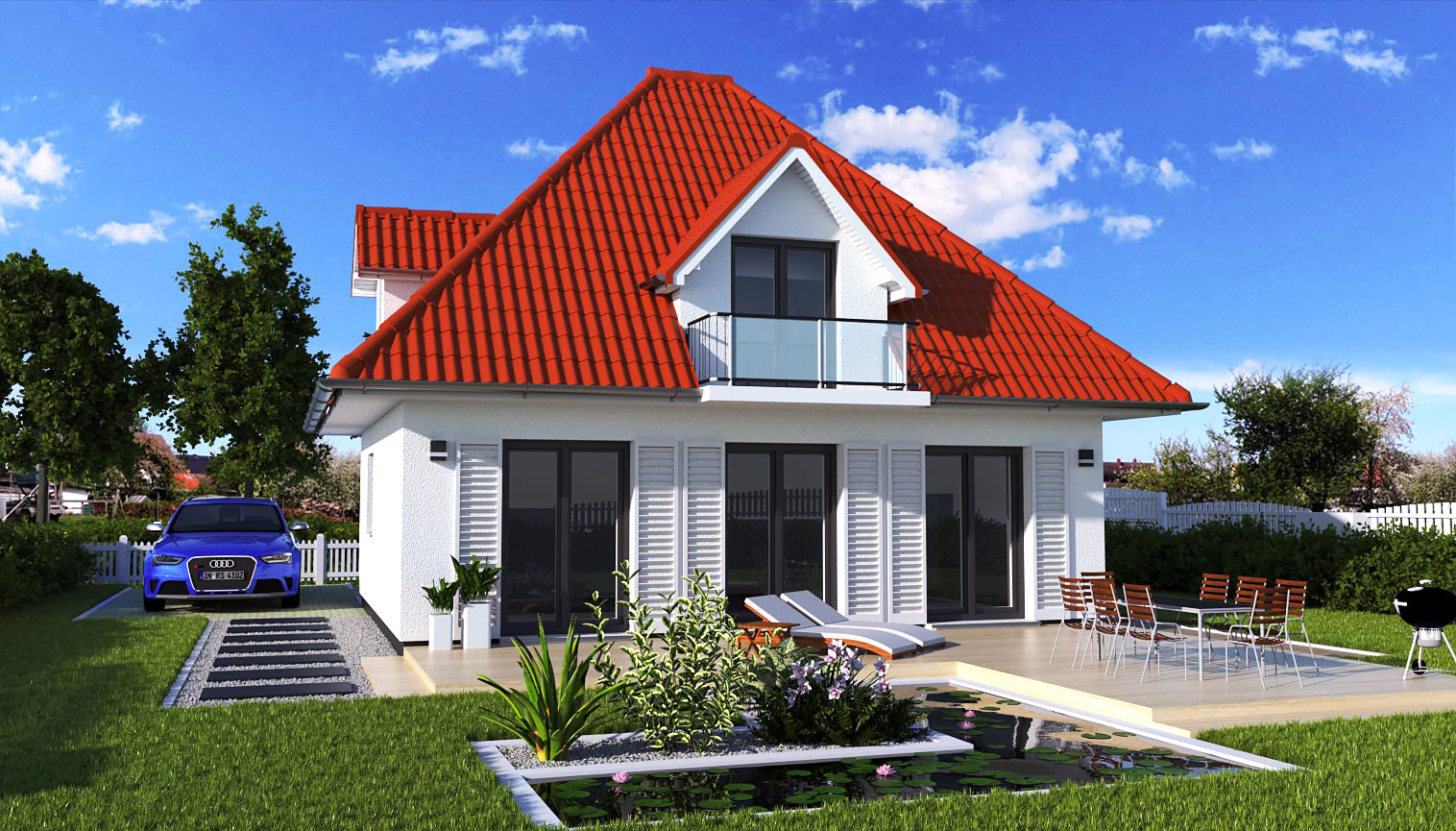 EWA-Bungalow-Hiddensee-142qm-Hausbau-Berlin-Brandenburg-Potsdam-Rückansicht-rotes-Dach EWA-Bungalow Hiddensee 142qm Hausbau Berlin Brandenburg Potsdam Rückansicht rotes Dach