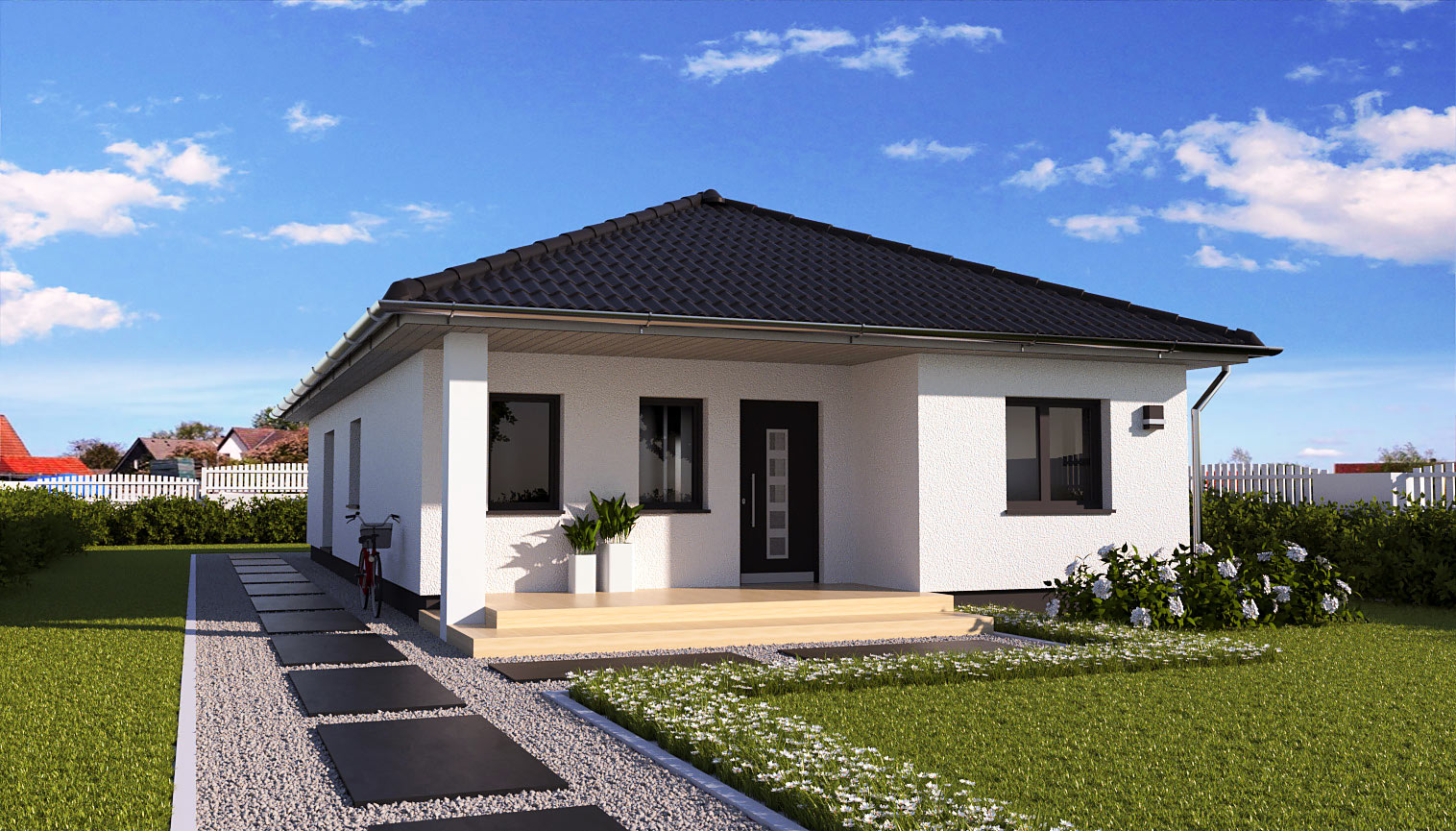 EWA-Bungalow-Spreeblick-116qm-Massivhausbau-Leipzig-Halle-Wittenberg-Vorderansicht EWA-Bungalow Spreeblick 116qm Massivhausbau Leipzig Halle Wittenberg Vorderansicht