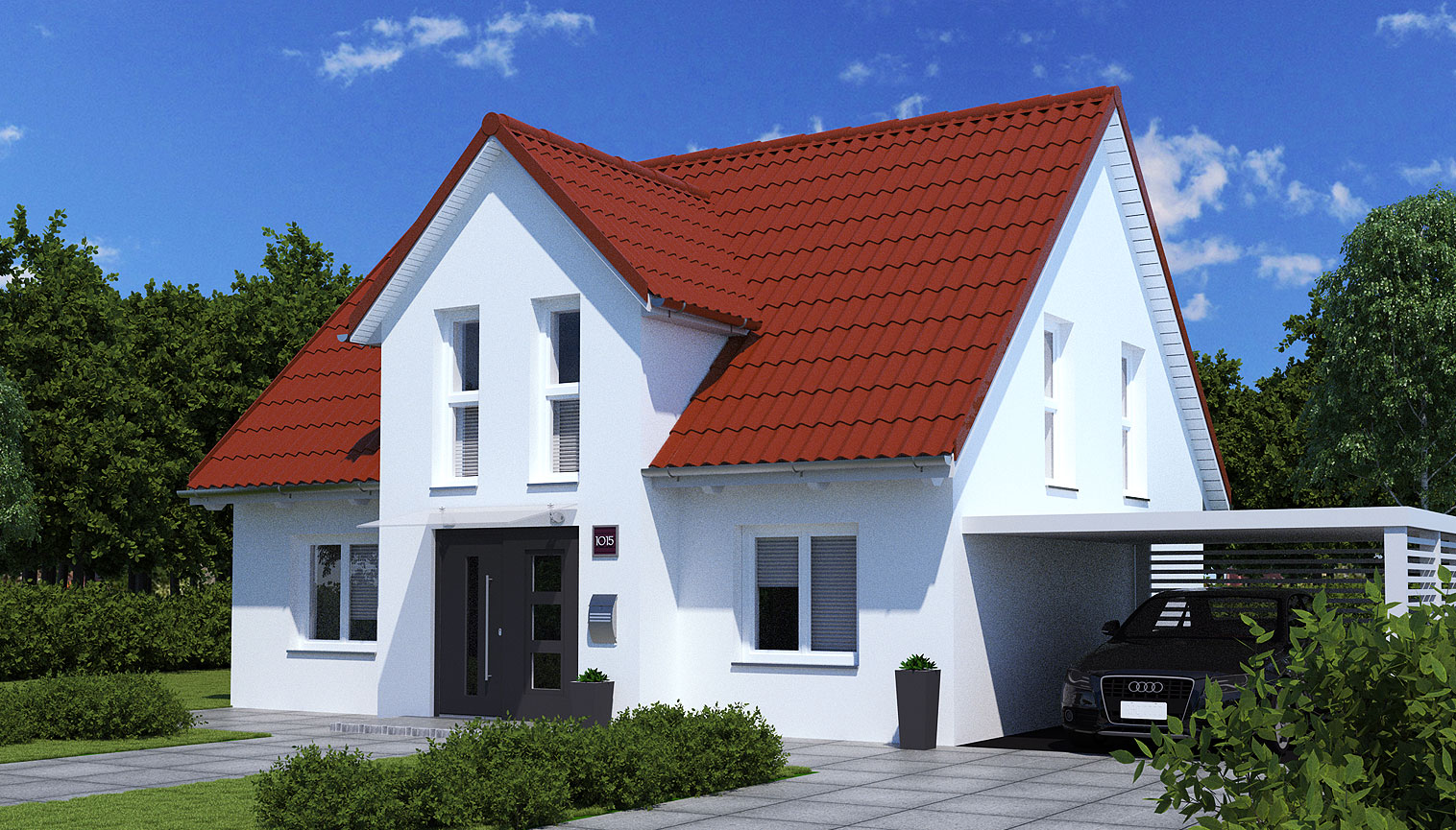 EWA-Landhaus-Altmark-172qm-Hausbau-Berlin-Brandenburg-Magdeburg-Vorderansicht-rotes-Dach EWA-Landhaus Altmark 172qm Hausbau Berlin Brandenburg Magdeburg Vorderansicht rotes Dach