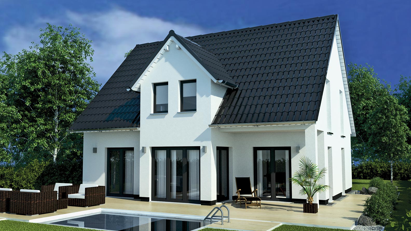 EWA-Landhaus Prignitz 187qm Massivhausbau Leipzig Halle Wittenberg Rückansicht