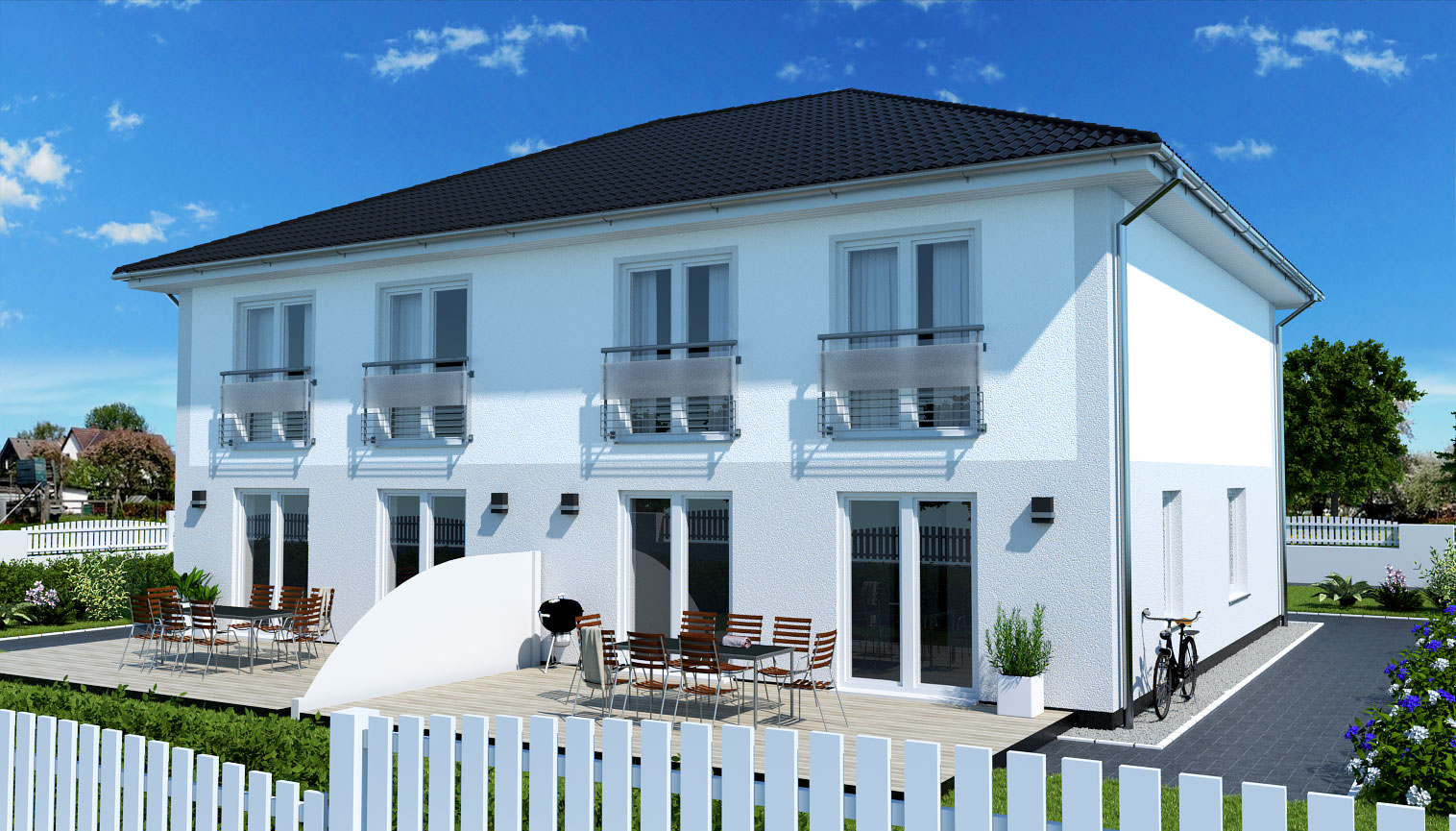 EWA-Doppelhaus Werder 254qm Hausbau Berlin Brandenburg Potsdam Rückansicht