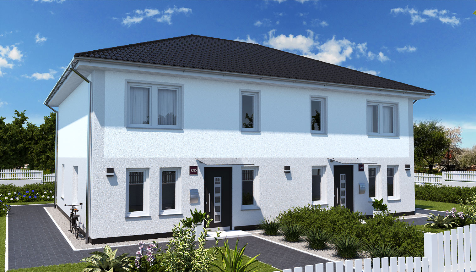 EWA-Doppelhaus Werder 254qm Hausbau Berlin Brandenburg Potsdam Vorderansicht