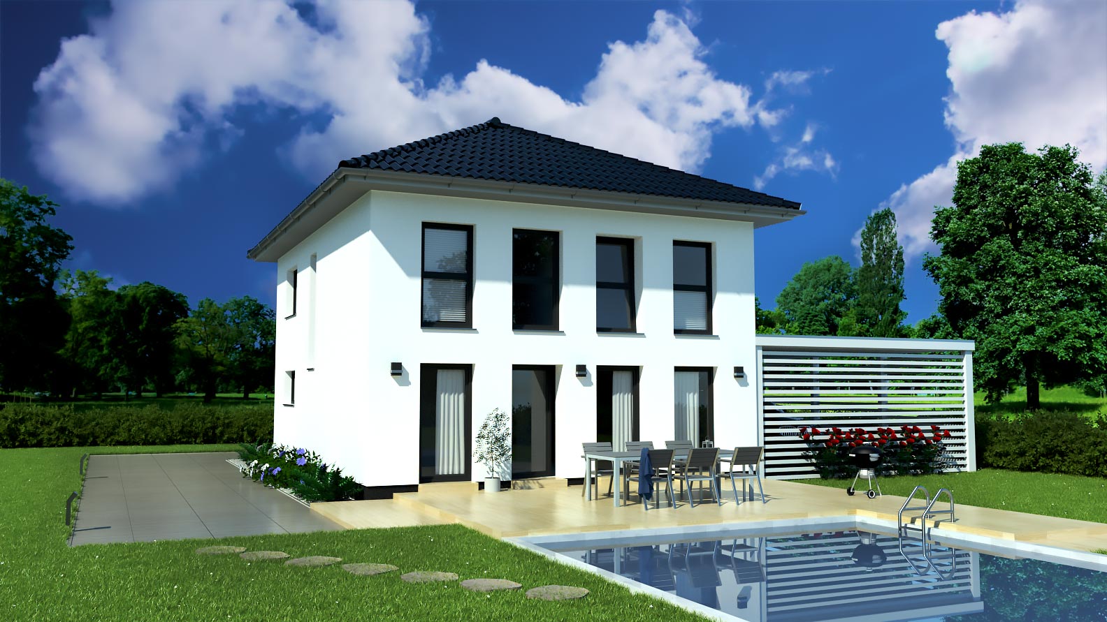 EWA-Stadtvilla-Halle-153qm-Hausbau-Berlin-Brandenburg-Magdeburg-Rückansicht EWA-Stadtvilla Halle 153qm Hausbau Berlin Brandenburg Magdeburg Rückansicht