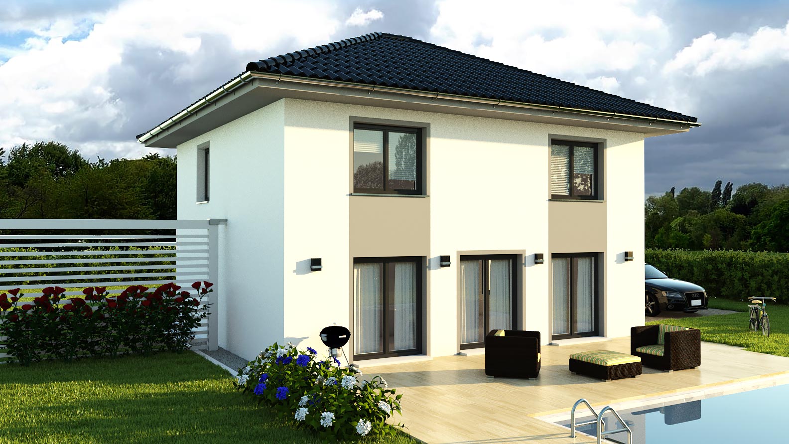 EWA-Stadtvilla Lichterfelde 163qm Massivhausbau Leipzig Halle Wittenberg Rückansicht