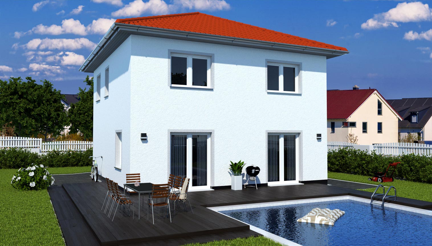 EWA-Stadtvilla-MD-EDITION-130qm-Hausbau-Berlin-Brandenburg-Potsdam-Rückansicht-rotes-Dach EWA-Stadtvilla MD EDITION 130qm Hausbau Berlin Brandenburg Potsdam Rückansicht rotes Dach