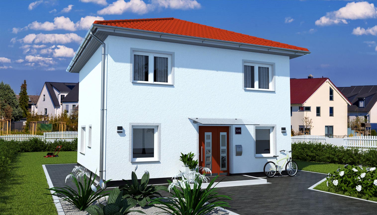 EWA-Stadtvilla-MD-EDITION-130qm-Hausbau-Berlin-Brandenburg-Potsdam-Vorderansicht-rotes-Dach EWA-Stadtvilla MD EDITION 130qm Hausbau Berlin Brandenburg Potsdam Vorderansicht rotes Dach